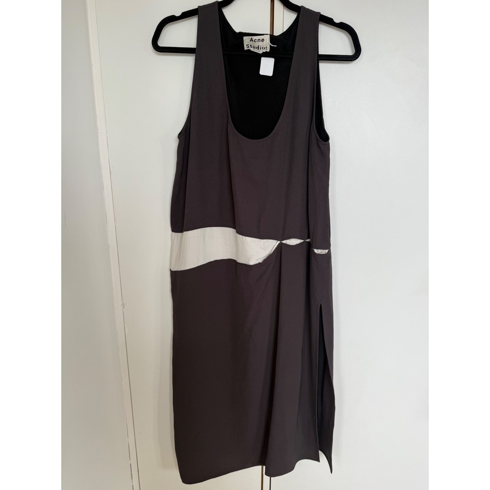 Acne Studios SAGI TW ACET Grey Silk Contrast Twist Midi Dress 42 PSS17